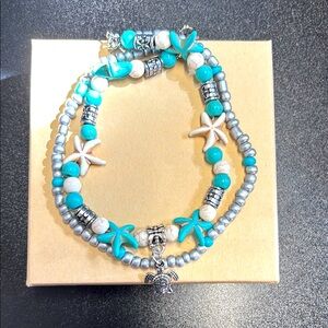 Turquoise and Silver Starfish Charm Ankle Bracelet